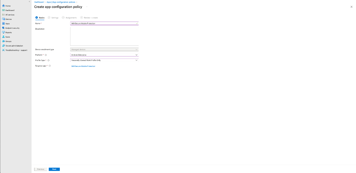 Create app configuration policy