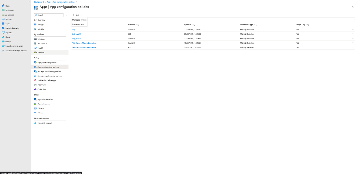 App configuration policies